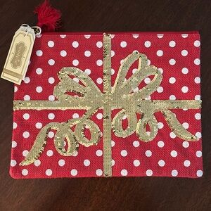 Christmas dazzle jute zipper ‘Mud Pie’ case NWT
